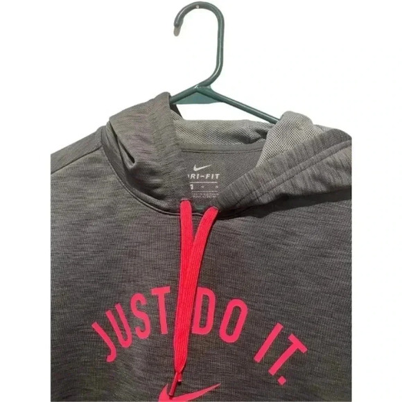 Womens Grey Nike Dri Fit Hoodie Pink Just Do It Size Medium - Picture 2 of 4